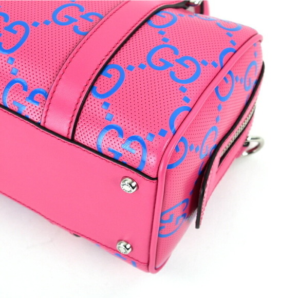 Gucci GG Embossed Duffel Bag Leather Crossbody Fuchsia Pink Blue - Picture 9 of 16